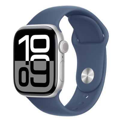 Apple Watch Series 10, 42 мм корпус из алюминия цвета «Silver», ремешок Sport Band размера S/M цвета «Denim» Apple Watch Series 10, 42 мм корпус из алюминия цвета «Silver», ремешок Sport Band размера S/M цвета «Denim»