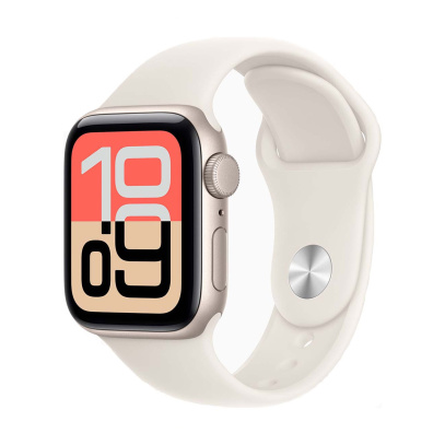Apple Watch SE 3 (2025), 44 мм корпус из алюминия цвета «Starlight», ремешок Sport Band размера S/M цвета «Starlight»