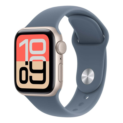 Apple Watch SE 3 (2025), 40 мм корпус из алюминия цвета «Starlight», ремешок Sport Band размера M/L цвета «Anchor Blue»