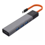 Адаптер MIIIW Type-C HUB Adapter 5в1, 3х USB 3.0 + HDMI 4K + 1x Type-C PD (MWCMA05) Серый