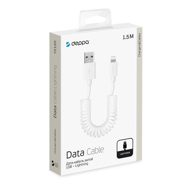 Дата-кабель Deppa USB - Lightning витой, 1,5 м (72120) Белый