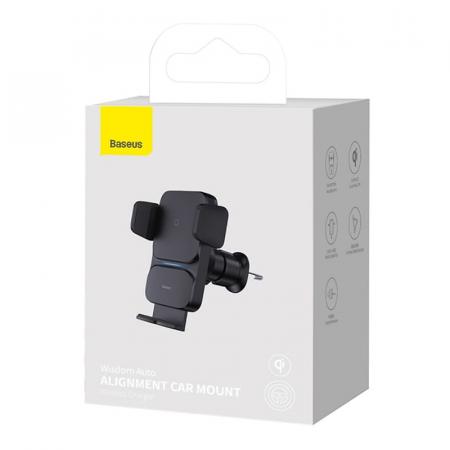 Автомобильный держатель с функцией беспроводной зарядки Baseus Wisdom Auto Alignment Car Mount Wireless Charger (QI 15W) Air Outlet Base (CGZX000001) Черный