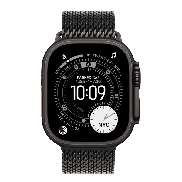 Apple Watch Ultra 3 (2025), 49 мм корпус из титана цвета «Black», ремешок Titanium Milanese Loop размера S цвета «Black»