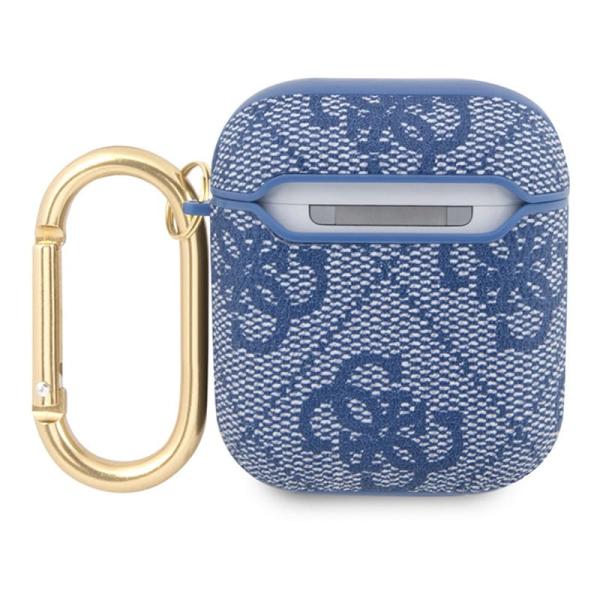 Чехол Guess для Airpods 1/2 PU leather 4G с карабином и металлическим логотипом (GUA24GSMB) Синий