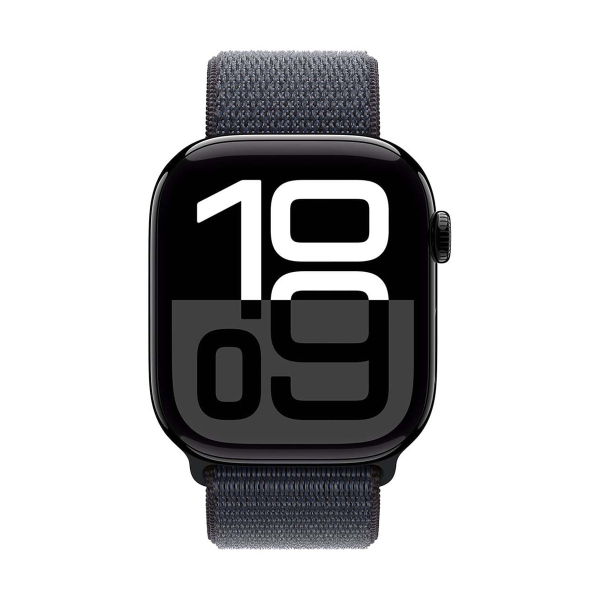 Apple Watch Series 10, 46 мм корпус из алюминия цвета «Jet Black», ремешок Sport Loop цвета «Ink»