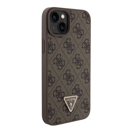 Чехол Guess для iPhone 15 Plus PU 4G Triangle Diamond metal logo Hard (GUHCP15MP4TDPW) Коричневый