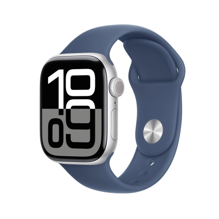 Apple Watch Series 10, 42 мм корпус из алюминия цвета «Silver», ремешок Sport Band размера M/L цвета «Denim»