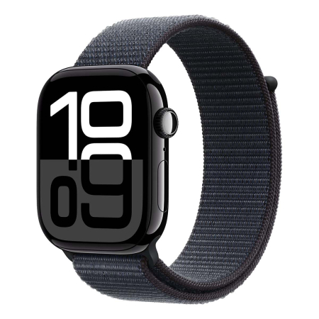 Apple Watch Series 10, 46 мм корпус из алюминия цвета «Jet Black», ремешок Sport Loop цвета «Ink» Apple Watch Series 10, 46 мм корпус из алюминия цвета «Jet Black», ремешок Sport Loop цвета «Ink»