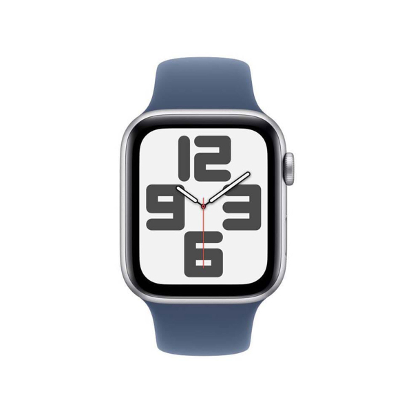 Apple Watch SE (2024), 40 мм корпус из алюминия цвета «Silver», ремешок Sport Band размера S/M цвета «Denim»