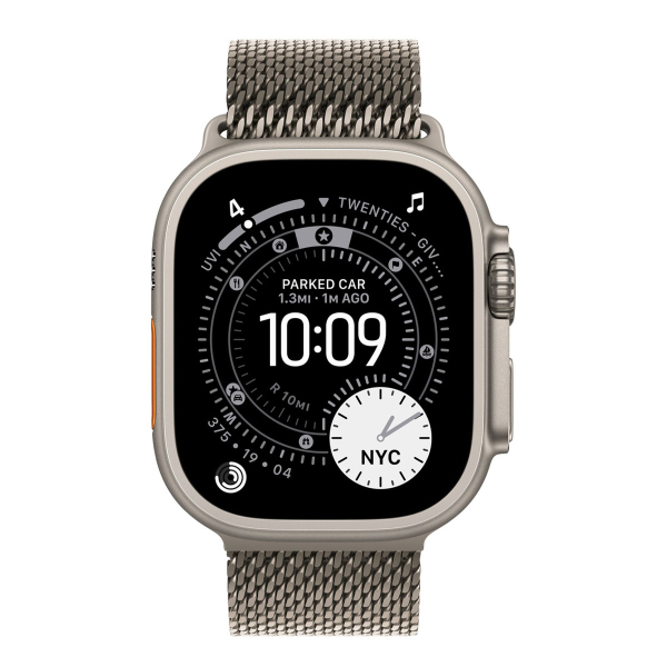 Apple Watch Ultra 3 (2025), 49 мм корпус из титана цвета «Natural», ремешок Titanium Milanese Loop размера L цвета «Natural»