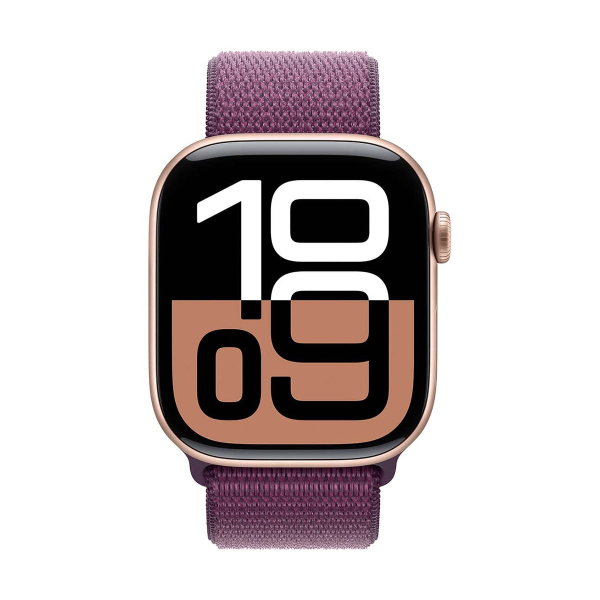 Apple Watch Series 10, 46 мм корпус из алюминия цвета «Rose Gold», ремешок Sport Loop цвета «Plum»