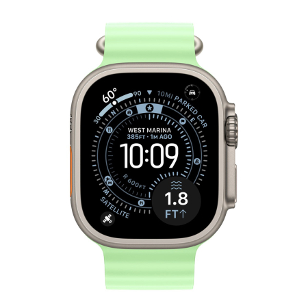 Apple Watch Ultra 3 (2025), 49 мм корпус из титана цвета «Natural», ремешок Ocean Band цвета «Neon Green»